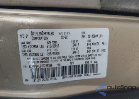 2003 Chrysler Town & Country Limited from USA, damaged, VIN 2C8GP64L63R225386